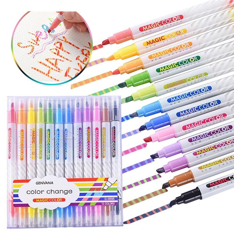 12 bucăți Dual Tips Change Highlighters